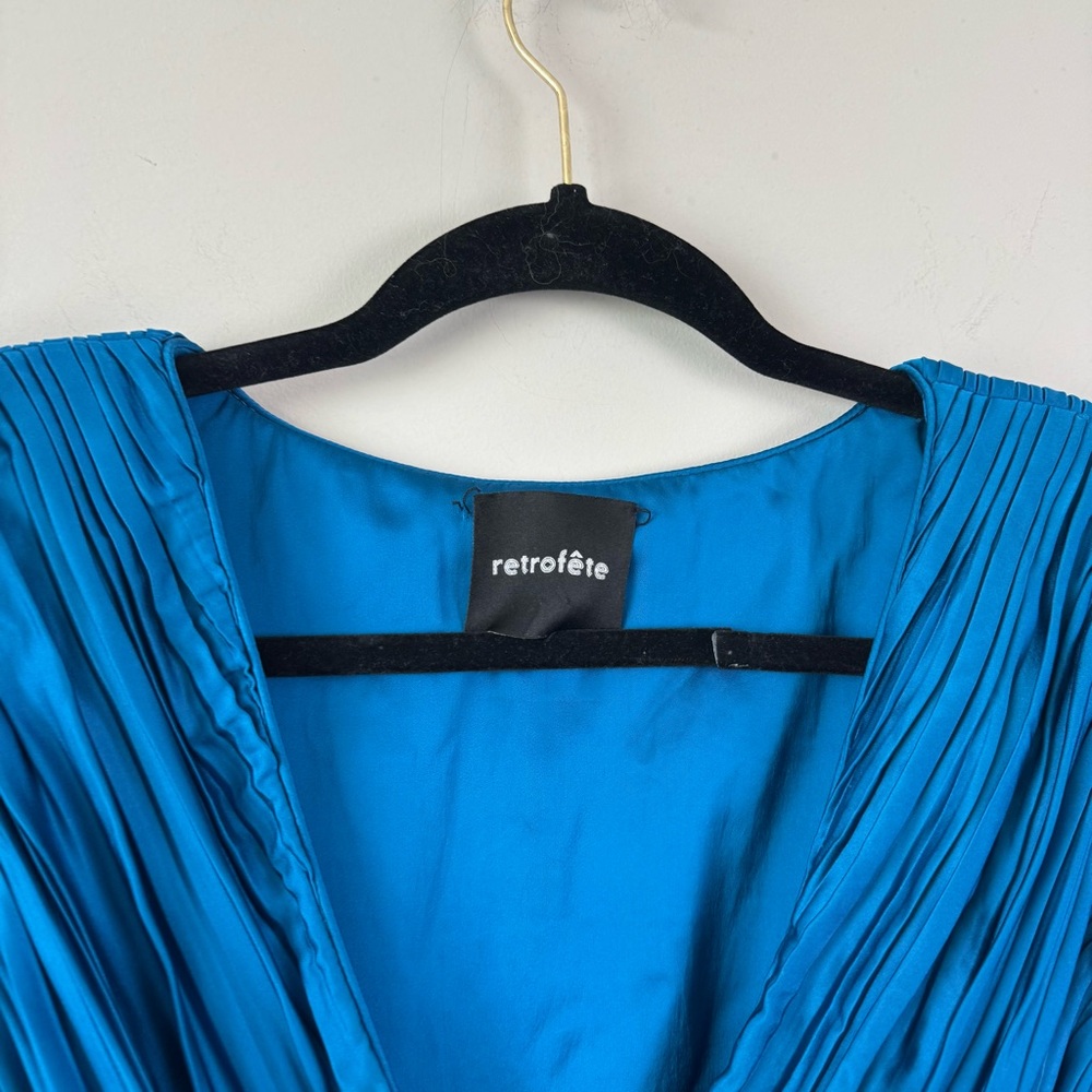 Retrofete Evelyn Puff Sleeve Wrap Accordion Long Sleeve Mini Dress - Picture 8 of 10
